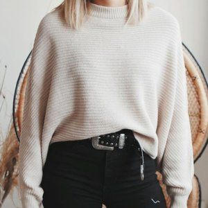 Seven Sister Beige Cream High Neck Dolman Sleeve Batwing Cropped Sweater XS